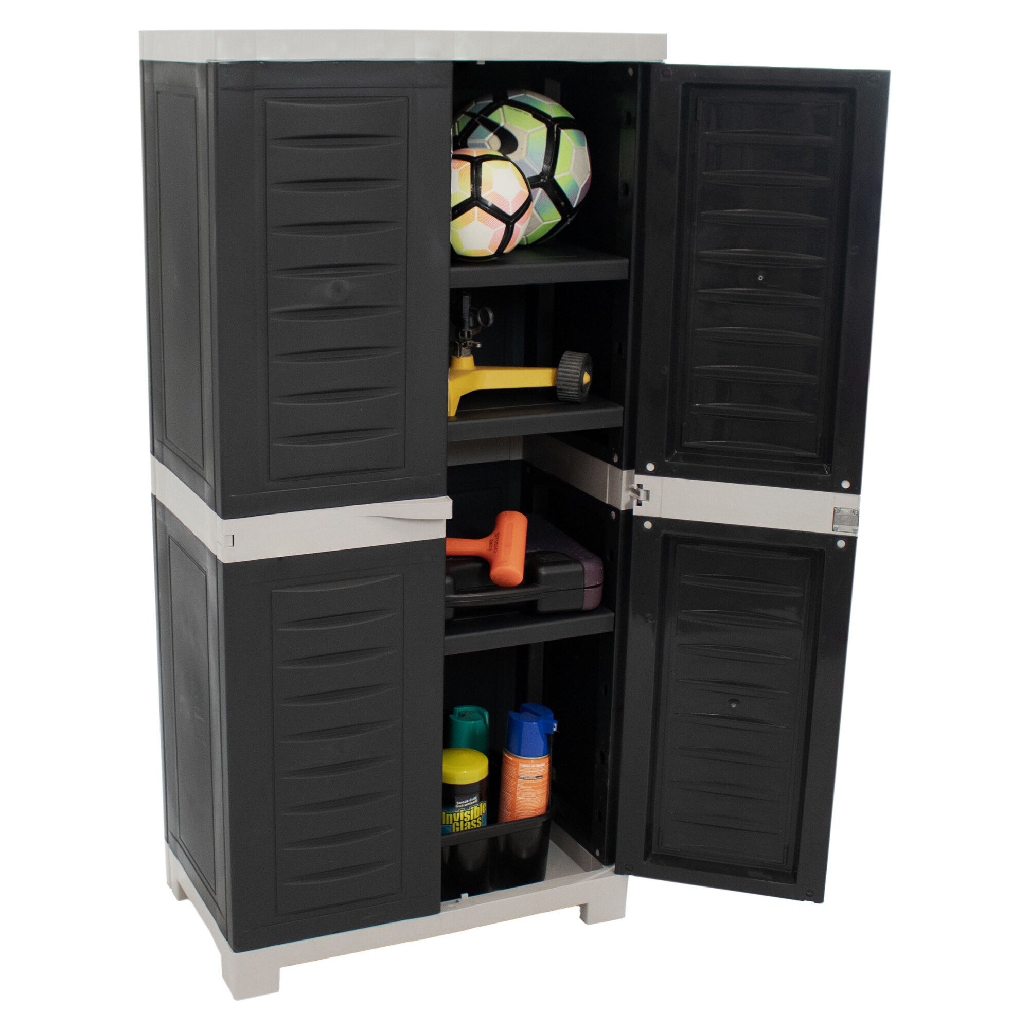 Sunnydaze Decor, 3-Shelf Lockable Storage Cabinet - Gray, Width 23.25 in, Height 29.5 in, Depth 14 in, Model# SUP-301